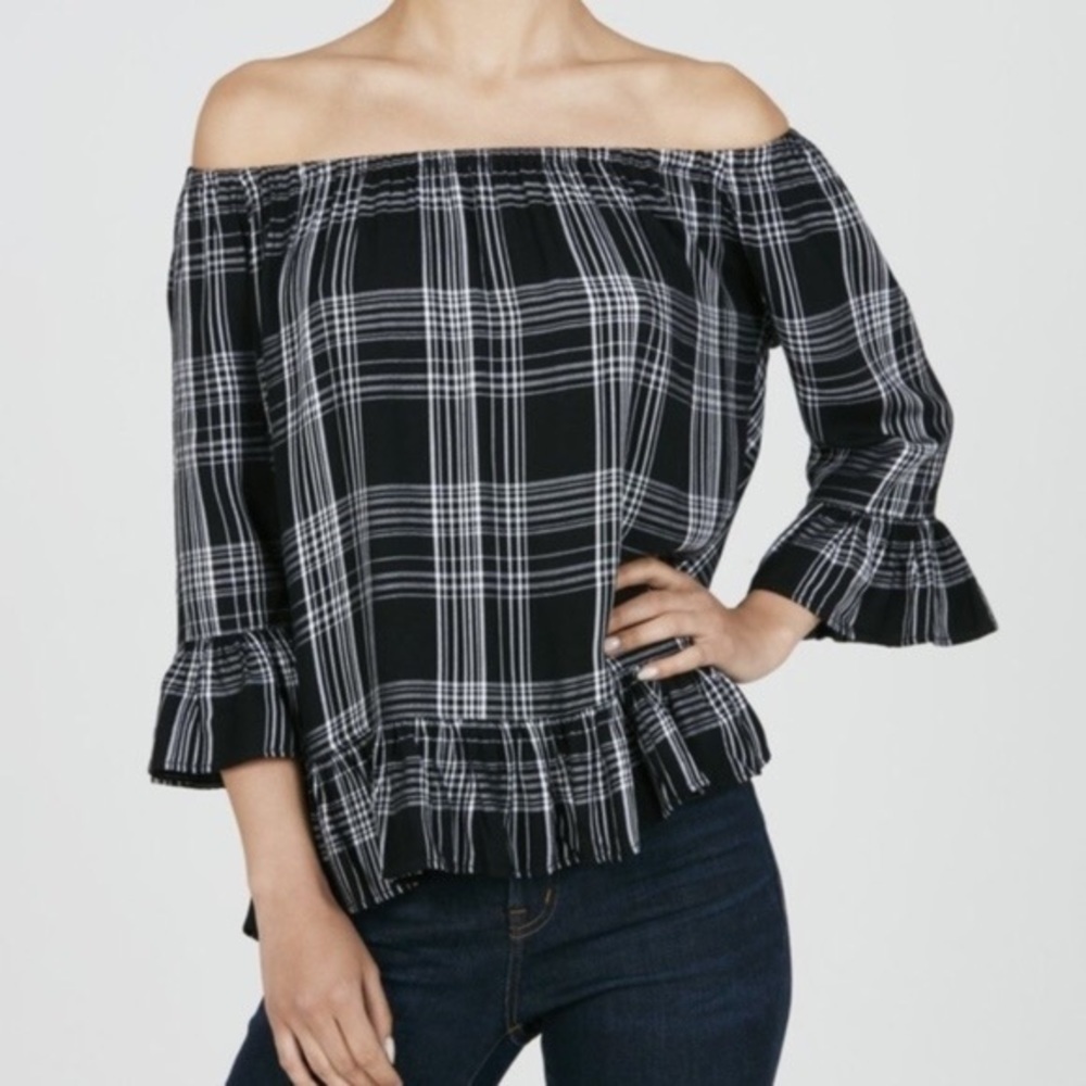 beach lunch lounge off shoulder navy & white top L
